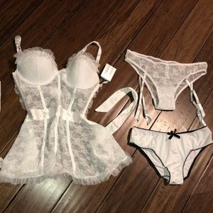 Victoria's Secret White Lace Babydoll Garter Panty